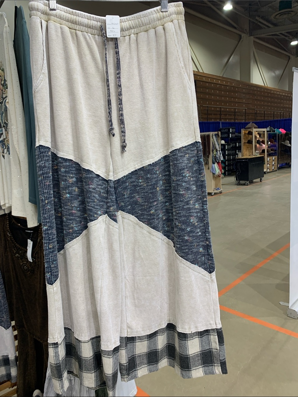 POL Cream and Navy Wide-Leg Patchwork Pants